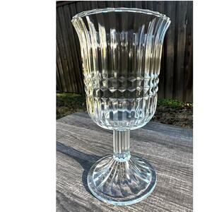 FTDA Vintage Clear Ribbed Pedestal 10.5" Vase Pillar Candleholder